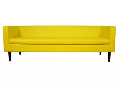 mustard yellow sofa hire Berlin – side view showing clean-lined vibrant seating mustard yellow sofa hire Berlin – side view showing clean-lined vibrant seating