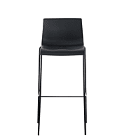 black bar stool hire Berlin – lineup of stools in trade fair refreshment area