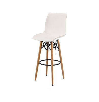 white bar stool hire Berlin – full view of modern white stool in event setup