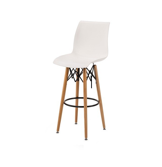 white bar stool hire Berlin – full view of modern white stool in event setup white bar stool hire Berlin – full view of modern white stool in event setup