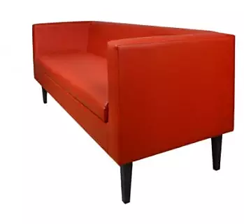red sofa hire Berlin – bold red faux leather sofa in event lounge setting red sofa hire Berlin – bold red faux leather sofa in event lounge setting
