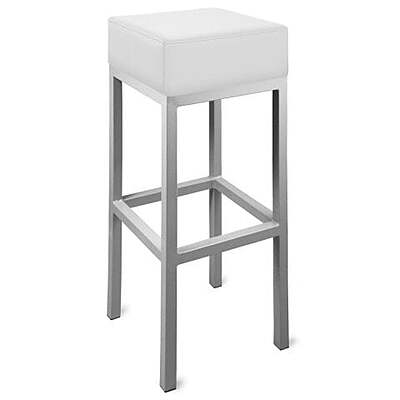 white bar stool hire Berlin – compact 43 × 43 cm stool from side angle at event