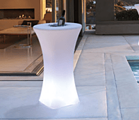 LED adjustable table hire Berlin – height-adjustable LED table in lounge area