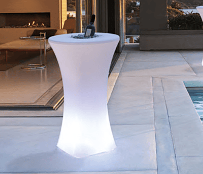 LED adjustable table hire Berlin – height-adjustable LED table in lounge area LED adjustable table hire Berlin – height-adjustable LED table in lounge area