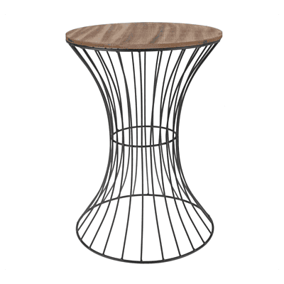 Modern Side Table Hire in Berlin – Ø 35 × 49 cm with Black Frame & Wood-Look Top