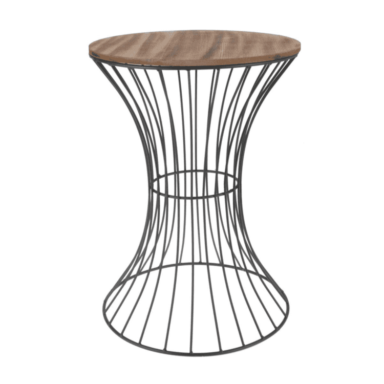 Modern Side Table Hire in Berlin – Ø 35 × 49 cm with Black Frame & Wood-Look Top Modern Side Table Hire in Berlin – Ø 35 × 49 cm with Black Frame & Wood-Look Top