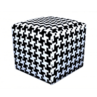 Berlin Black‑White Patterned Cube Stool Hire – Faux‑Leather Seat 42 cm