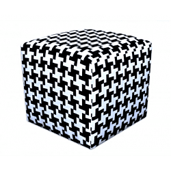 Berlin Black‑White Patterned Cube Stool Hire – Faux‑Leather Seat 42 cm