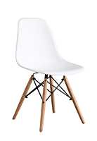 Berlin Industrial Chair Hire – White Plastic Seat with Wooden Legs, 82 cm