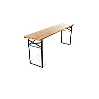 beer bench hire Berlin – long natural wood beer bench at outdoor festival