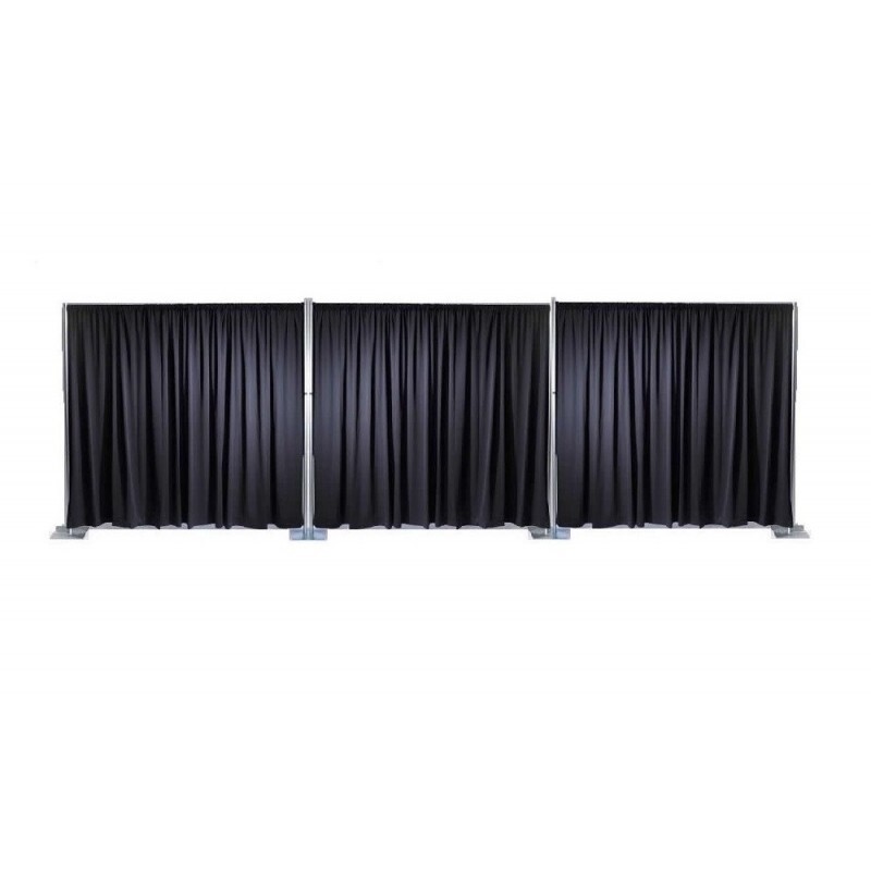 pipe and drape system hire Berlin – 3 × 9 m steel frame with black drape