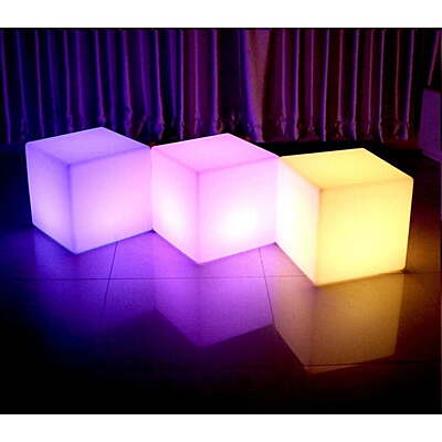 LED seat cube hire Berlin – glowing color-changing cube stool at lounge
