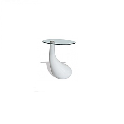 lounge side table hire Berlin – white glass-top side table in lounge
