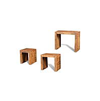 Mango Wood Side Table Set Hire in Berlin – 3‑Piece Natural Wood Nesting Tables