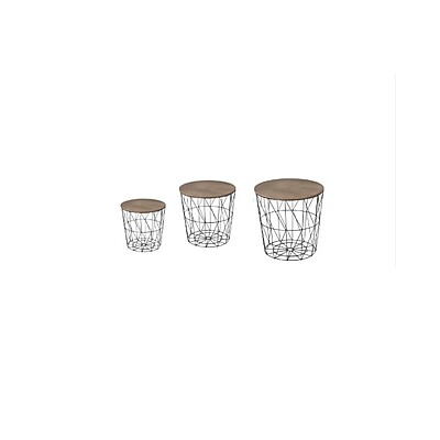 Woven Table Set Hire in Berlin – 3‑Piece Wood & Metal Accent Tables