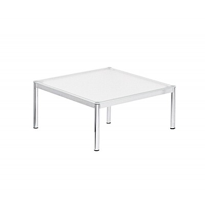 Glass Side Table Hire in Berlin – 80 × 80 cm Lounge Table with Chrome Base