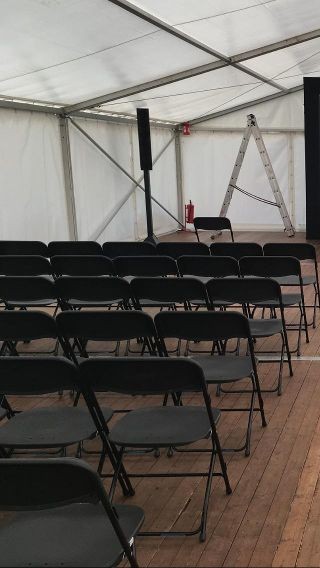 Trade show chair hire Berlin foldable plastic-metal seating