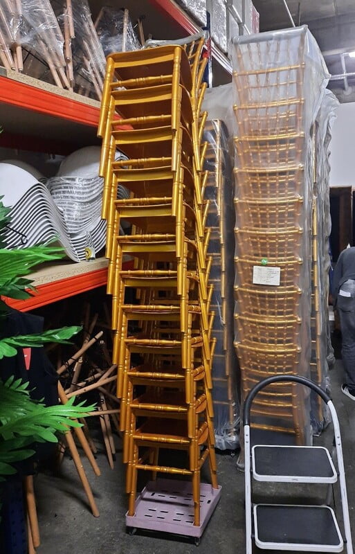 Berlin Gold Chiavari Chair Hire – Elegant Event Seating 93 cm High