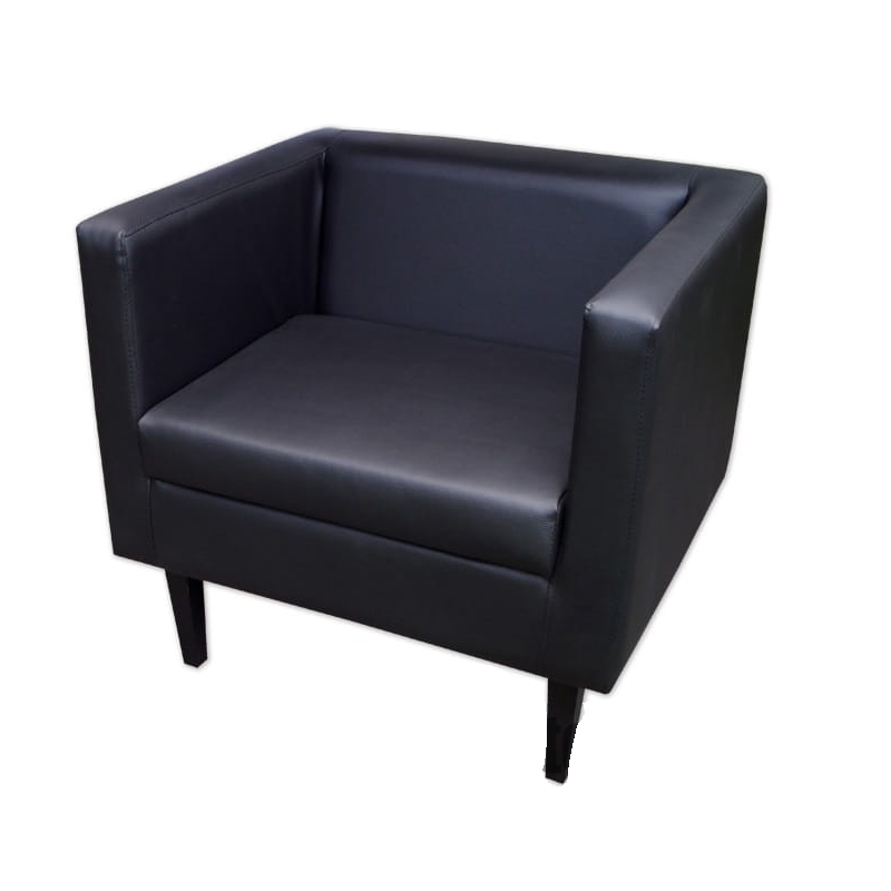 Berlin Black Faux‑Leather Lounge Chair Hire – Upholstered Seat 70 × 60 cm, 66 cm High
