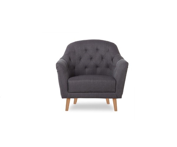 Berlin Grey Club‑Style Lounge Chair Hire – Upholstered Fabric & Wood Seat 72 cm High
